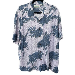 Caribbean Joe Men's Purple & Blue Palm Print Short Sleeve Button Size XL